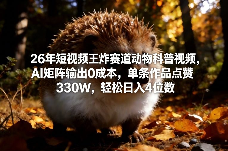 26年短视频王炸赛道动物科普视频，AI矩阵输出0成本，单条作品点赞330W，轻松日入4位数_菜菜笔记