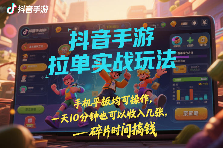 抖音手游拉单实战玩法，手机平板均可操作，一天10分钟也可以收入几张，碎片时间搞钱【揭秘】_菜菜笔记