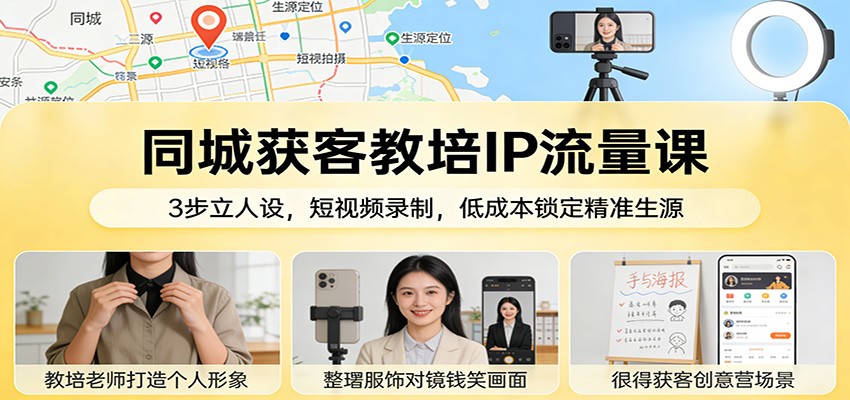 同城获客教培IP流量课：3步立人设，短视频录制，低成本锁定精准生源_菜菜笔记