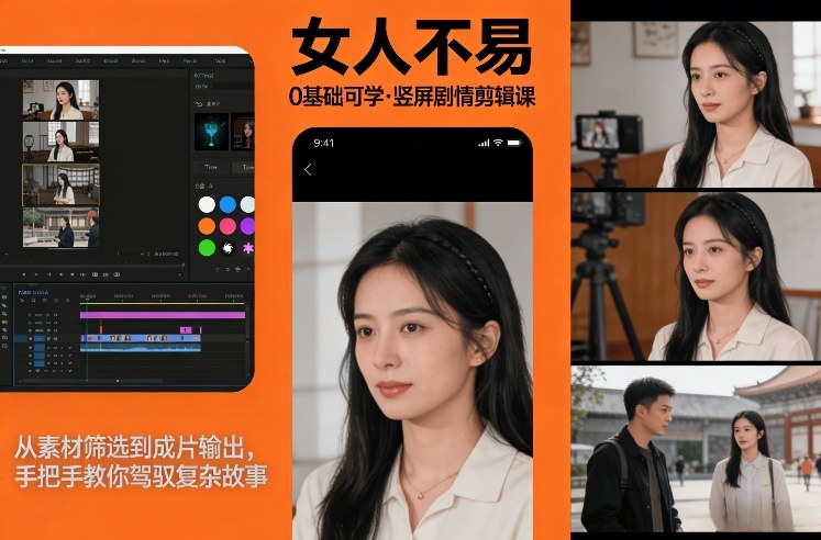 0基础可学！《女人不易》竖屏剧情剪辑课，从素材筛选到成片输出，手把手教你驾驭复杂故事_菜菜笔记