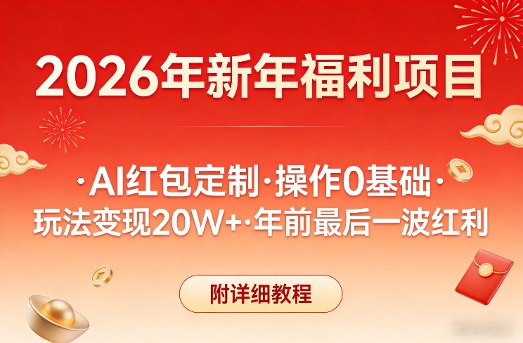 新年福利项目，AI红包定制，操作0基础，玩法变现20W+年前最后一波红利，附详细教程_菜菜笔记