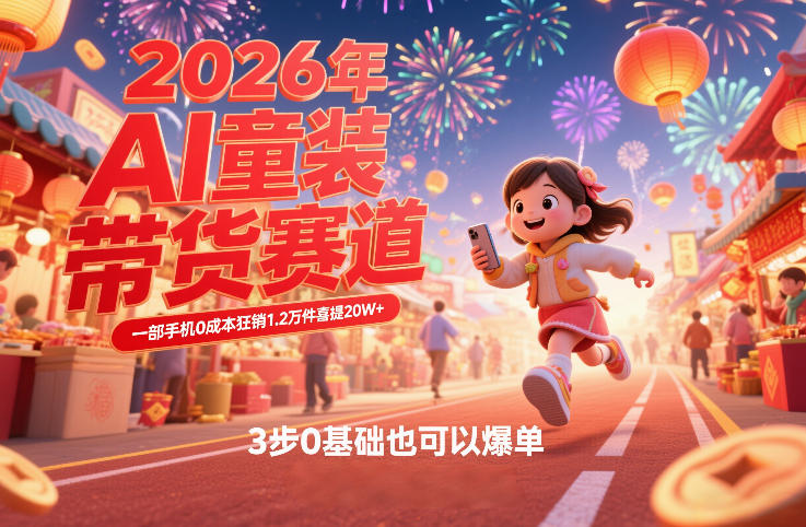AI童装新春带货赛道，一部手机0成本狂销1.2万件喜提20W+，3步0基础也可以爆单_菜菜笔记