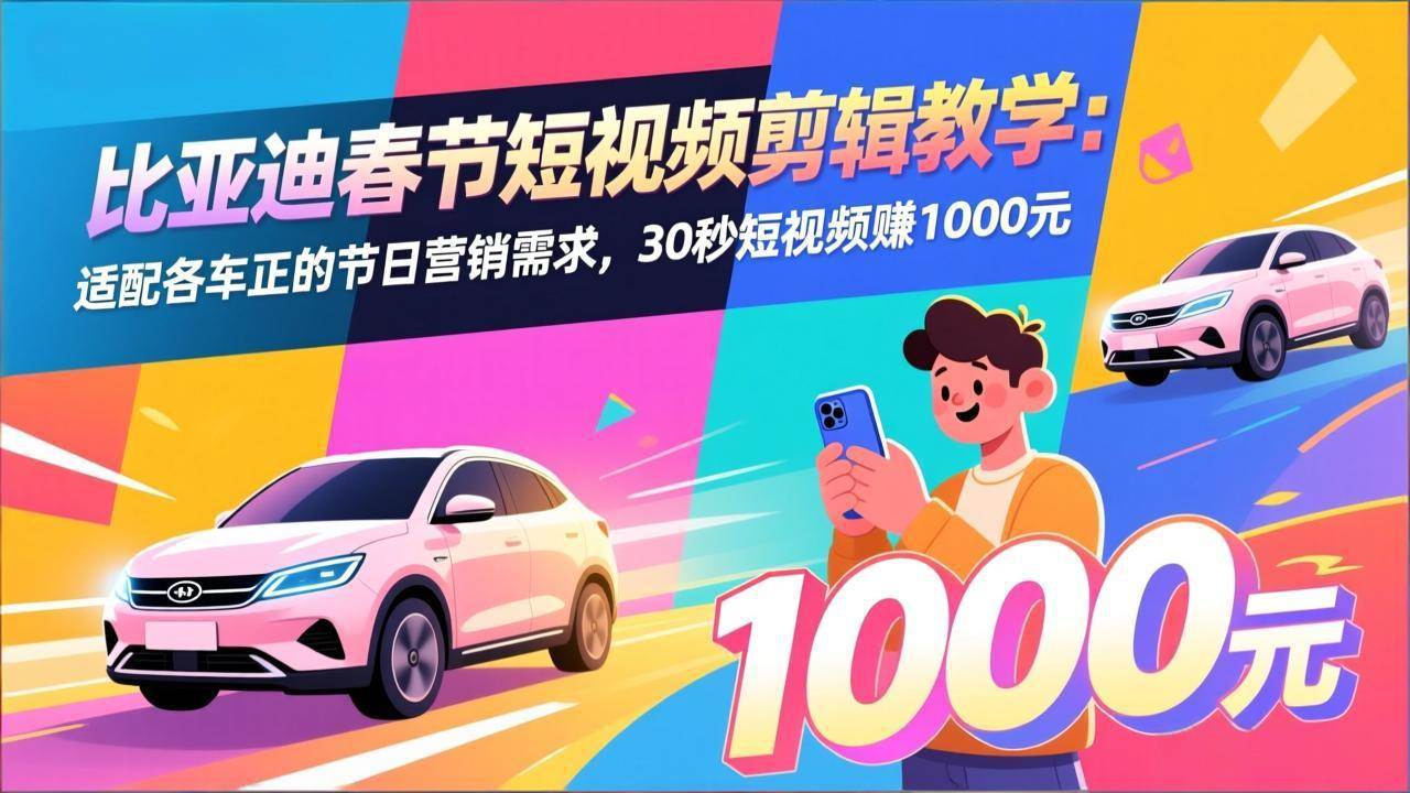 （17320期）比亚迪春节短视频剪辑教学：适配各车企的节日营销需求，30秒短视频赚1000元_菜菜笔记