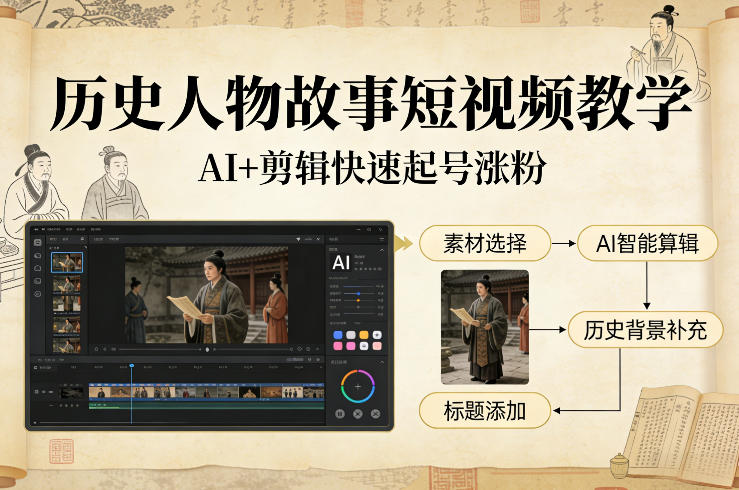 历史人物故事短视频教学，AI+剪辑制作历史人物题材短视频，快速起号涨粉_菜菜笔记