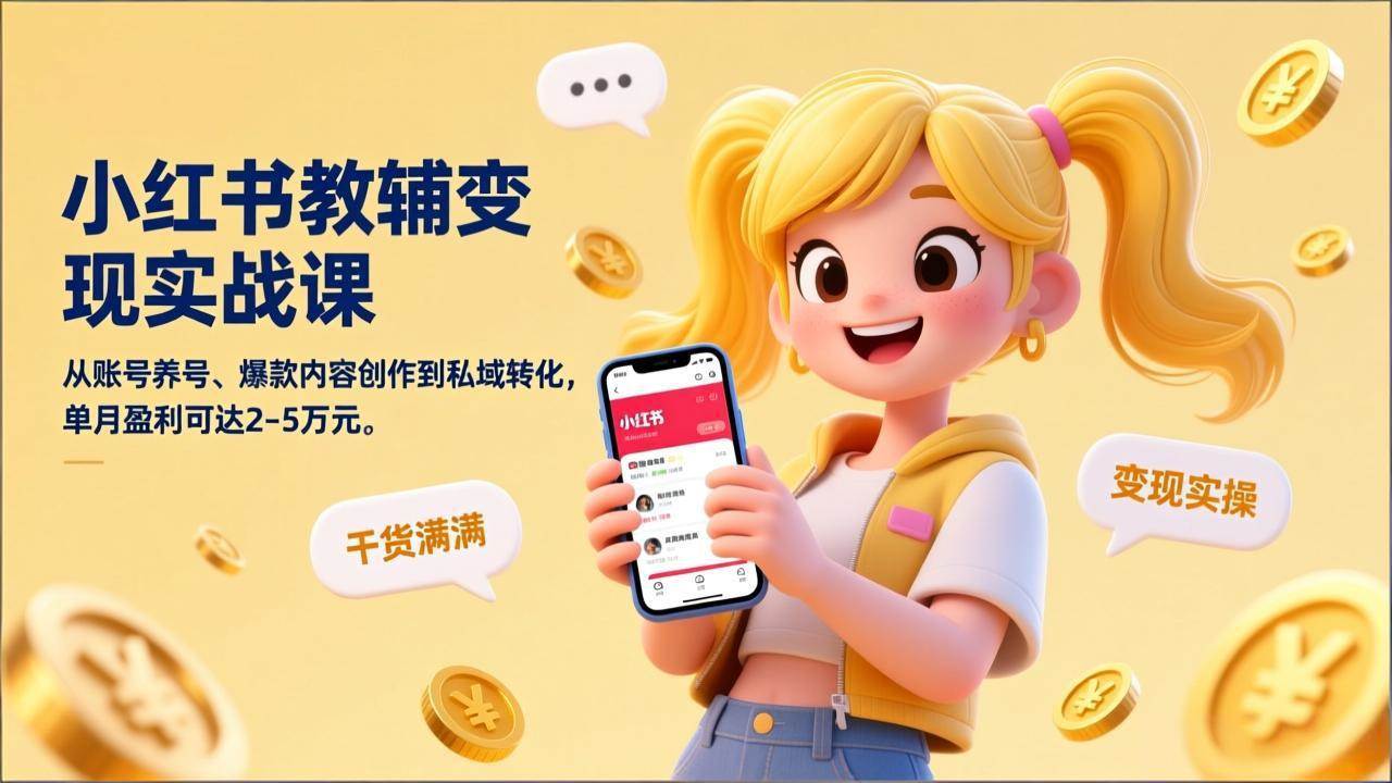 （17334期）小红书教辅变现实战课，从账号养号、爆款内容创作到私域转化，单月盈利可达2-5万元_菜菜笔记