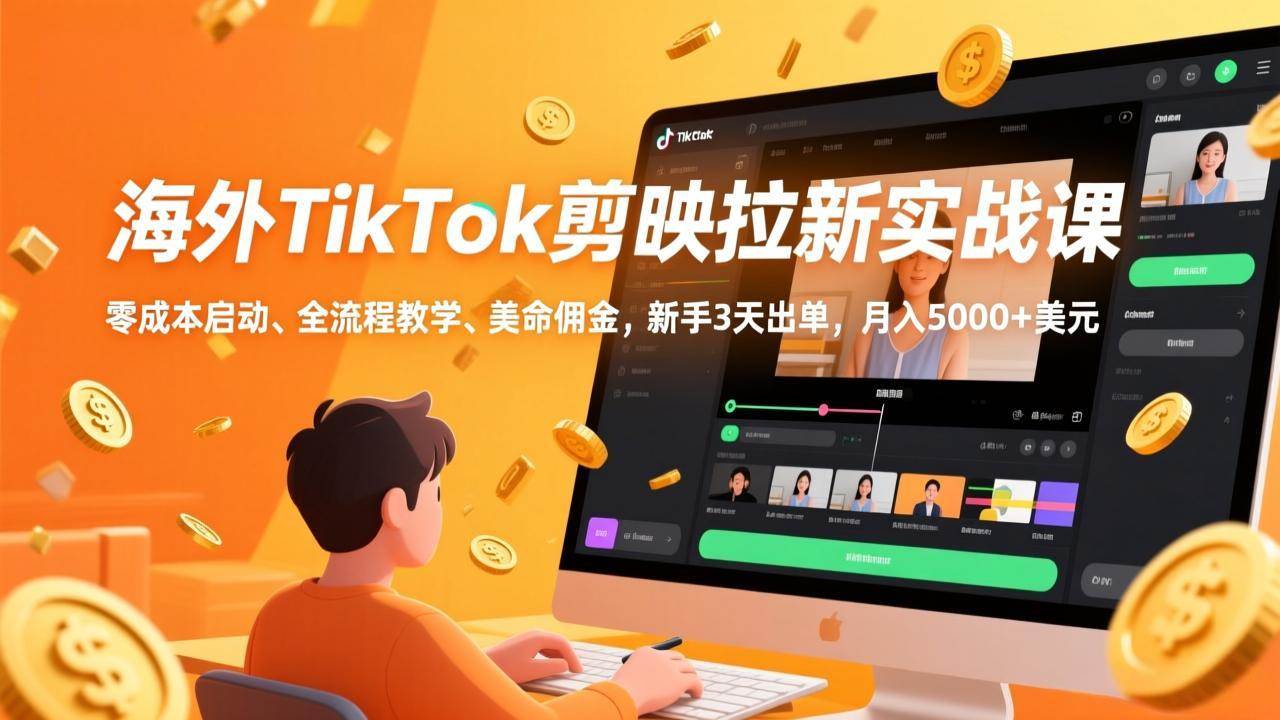 （17340期）海外TikTok剪映拉新实战课，零成本启动、全流程教学、美金佣金，新手3天出单，月入5000+美元_菜菜笔记