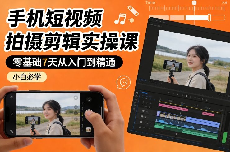 手机短视频拍摄剪辑实操课，零基础7天从入门到精通，小白必学_菜菜笔记