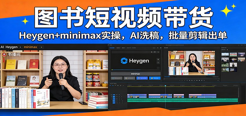 图书短视频带货：Heygen+minimax实操，AI洗稿 ，批量剪辑出单_菜菜笔记