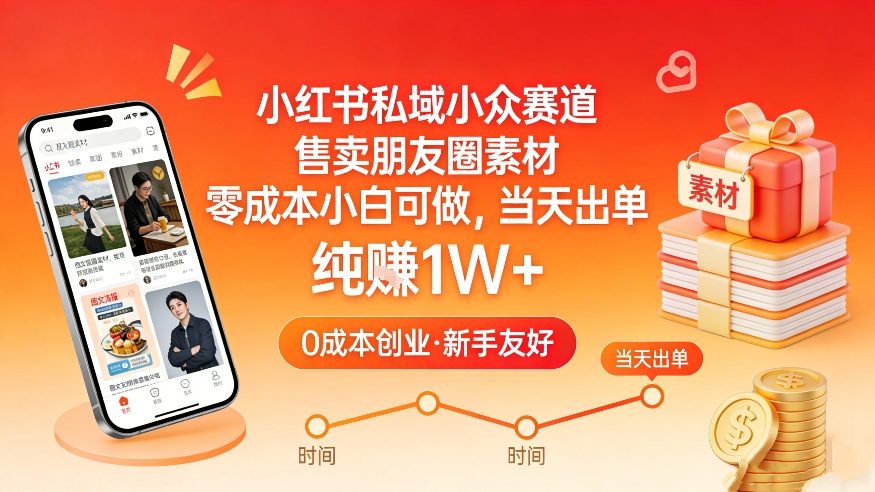 小红书私域小众赛道，售卖朋友圈素材，零成本小白可做，当天出单，月入1W+_菜菜笔记