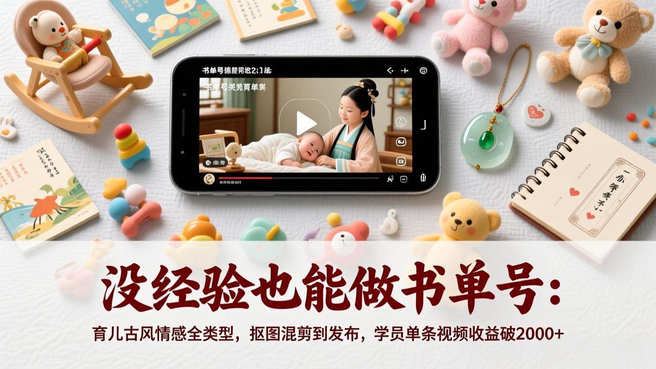 （17389期）没经验也能做书单号：育儿古风情感全类型，抠图混剪到发布，学员单条视频收益破2000+_菜菜笔记
