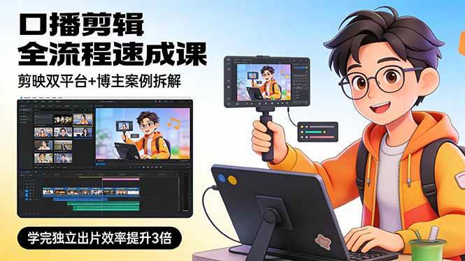 (17420期)口播剪辑全流程速成课,剪映双平台+博主案例拆解,学完独立出片效率提升3倍_菜菜笔记