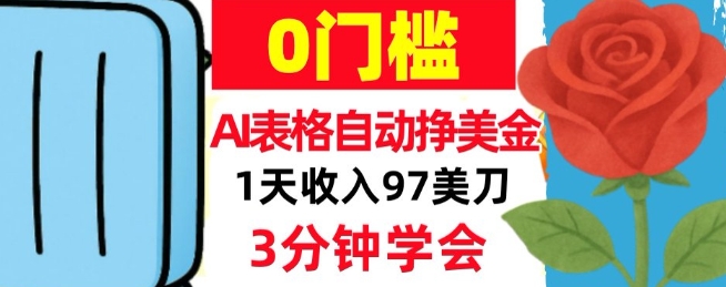 AI表格自动挣美刀，1天收97刀，3分钟学会，0门槛，真正的被动收入_菜菜笔记