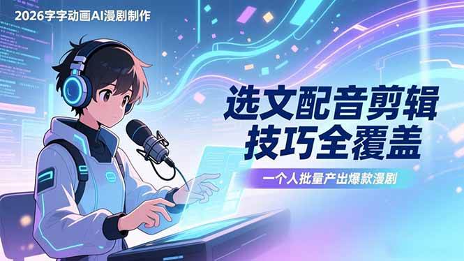（17477期）2026字字动画AI漫剧制作-1期，选文配音剪辑技巧全覆盖，一个人就能批量产出爆款漫剧_菜菜笔记