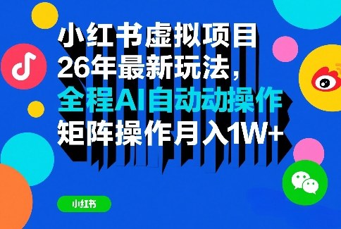 小红书虚拟项目26年最新玩法，全程AI自动操作，矩阵操作月入1W＋【揭秘】_菜菜笔记