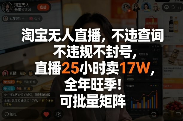 淘宝无人直播，不违规不封号，直播25小时卖17W，全年旺季！可批量矩阵【揭秘】_菜菜笔记
